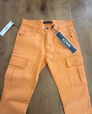 KDNK Orange Skinny Flare Cargo Denim Jeans Sz 30